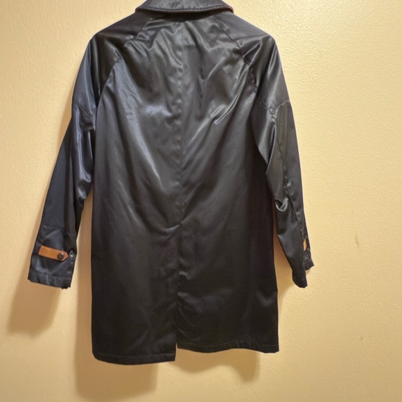 Ralph Lauren Midnight Blue Satin Jacket with Brown Leather Trim Sz Small - Picture 3 of 16